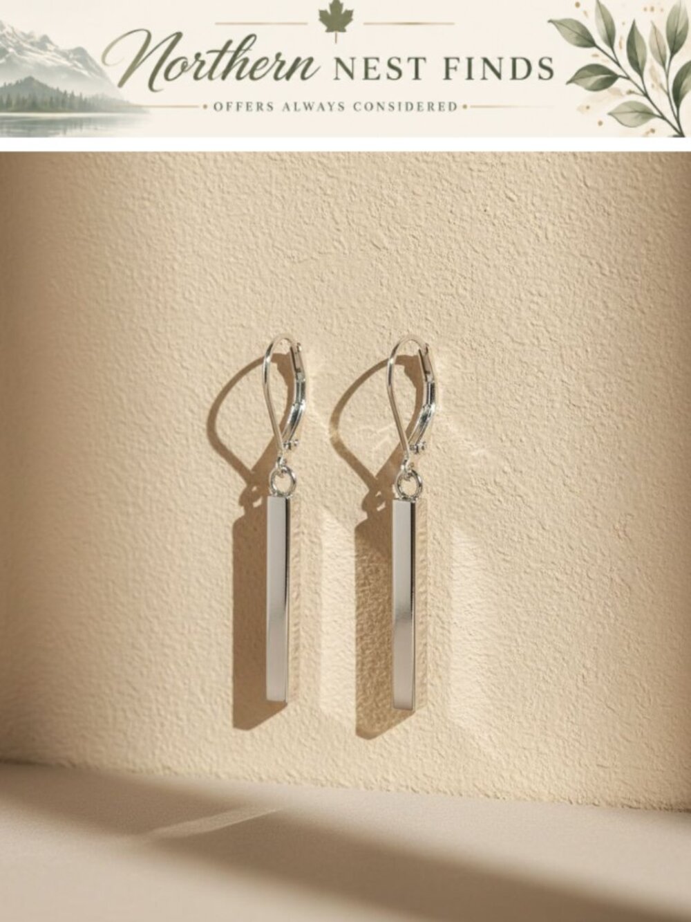 Sterling Gold and Silver Bar Drop Earrings Leverback Dangle Hypoallergenic Women